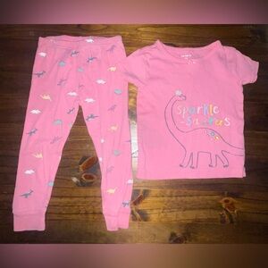 Carter's Pink Sparkle Dinosaur Pajama Set size 2t. Little toddler girls Dino PJs